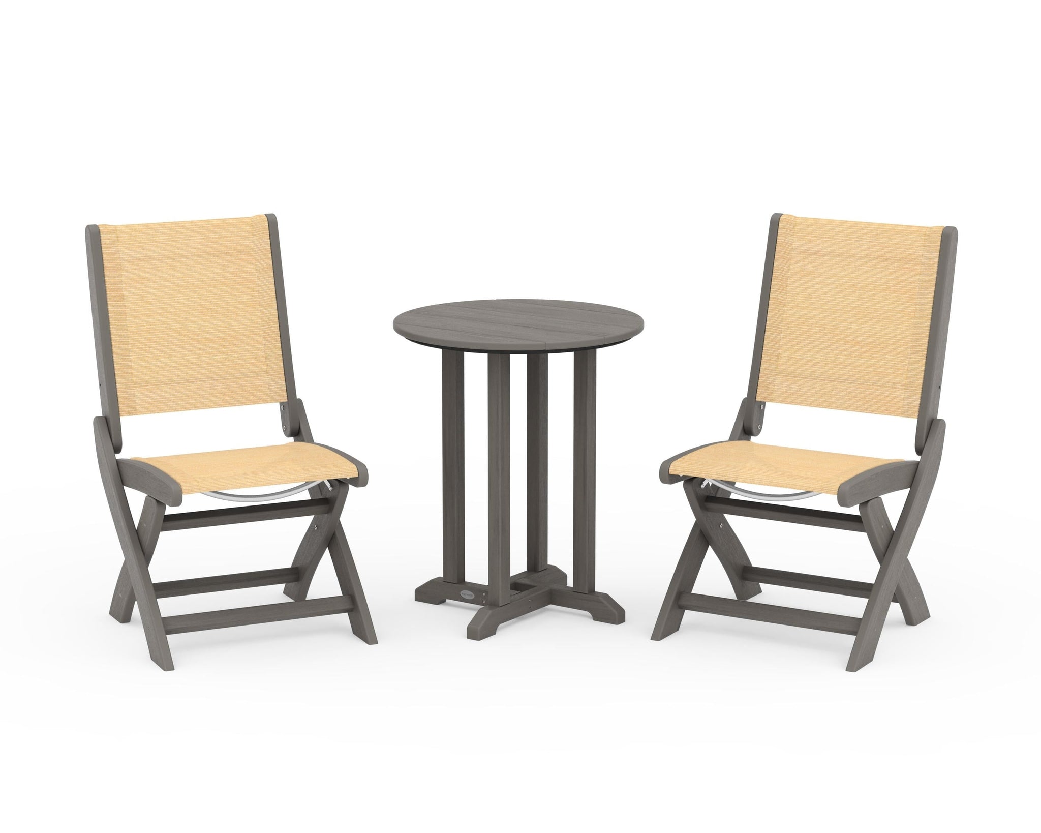 Coastal Folding Side Chair 3-Piece Round Bistro Dining Set