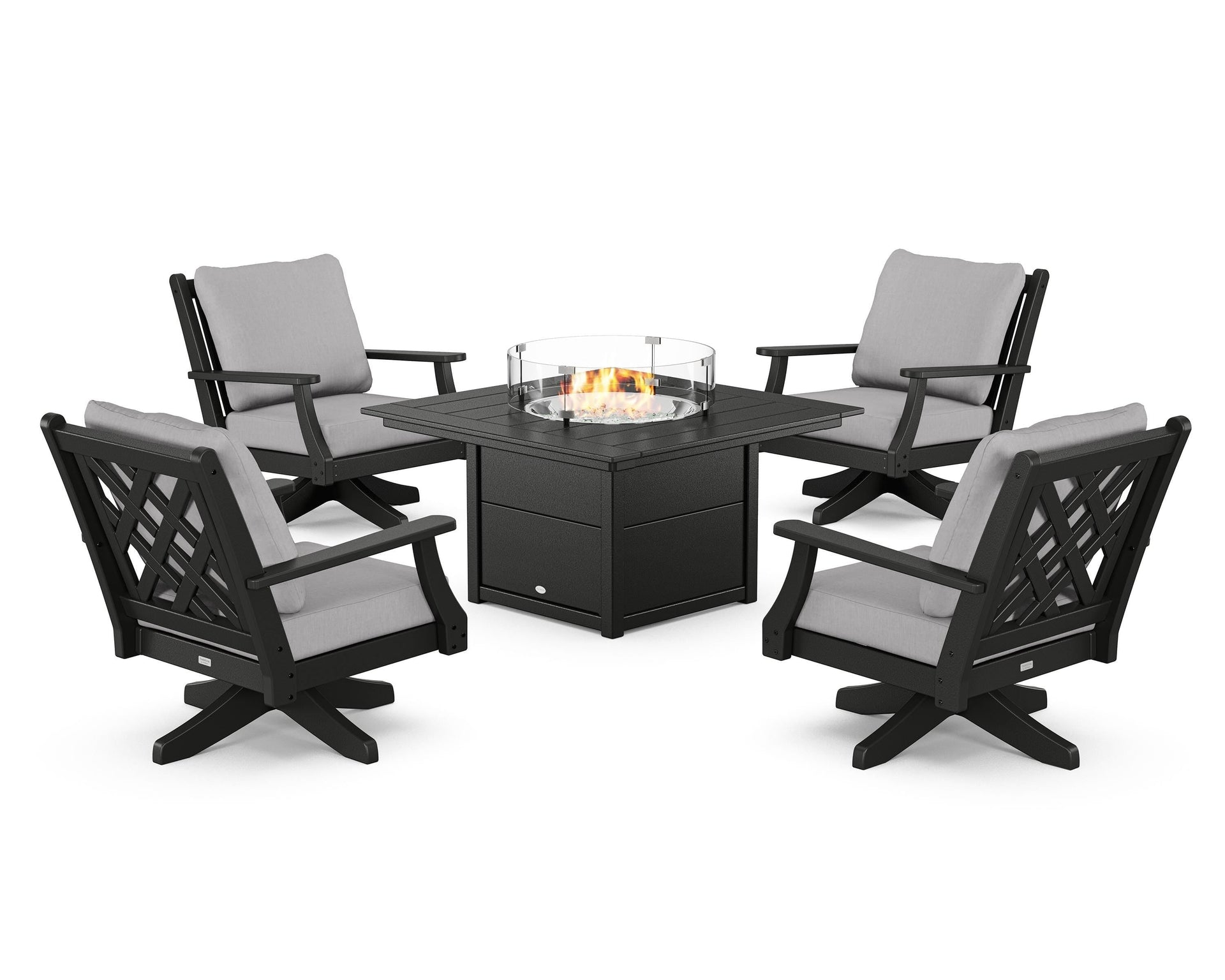 Wovendale 5-Piece Deep Seating Swivel Conversation Set with Fire Pit Table
