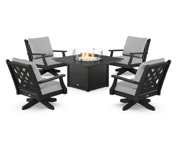 Wovendale 5-Piece Deep Seating Swivel Conversation Set with Fire Pit Table