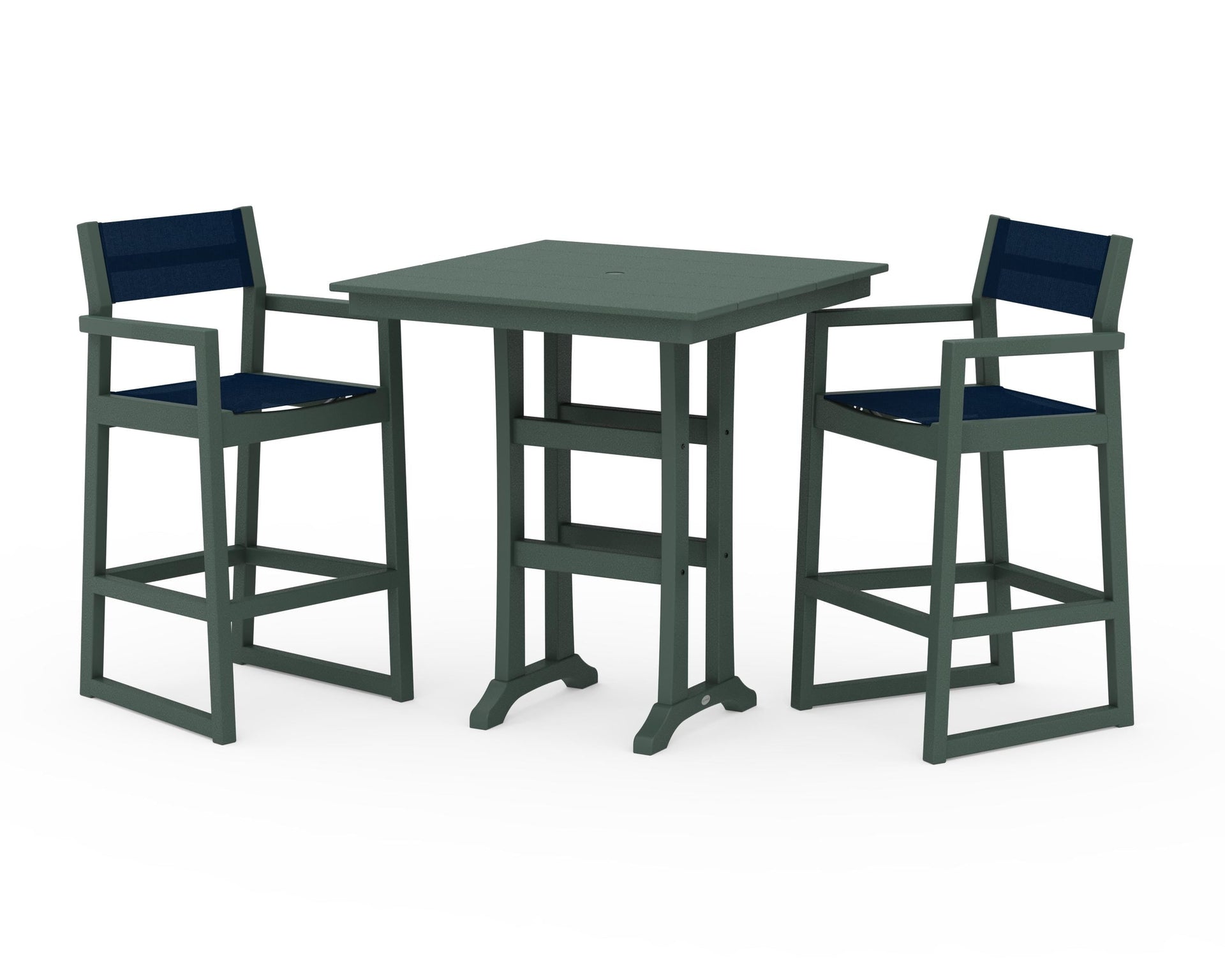 EDGE Sling Arm Chair 3-Piece Farmhouse Bar Set with Trestle Legs