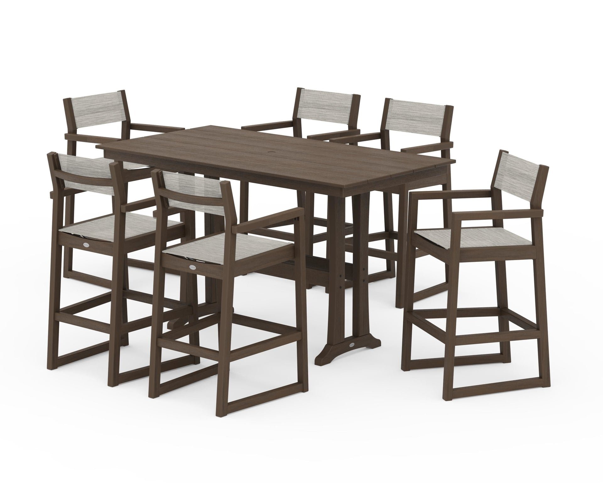 EDGE Sling Arm Chair 7-Piece Farmhouse Bar Set with Trestle Legs