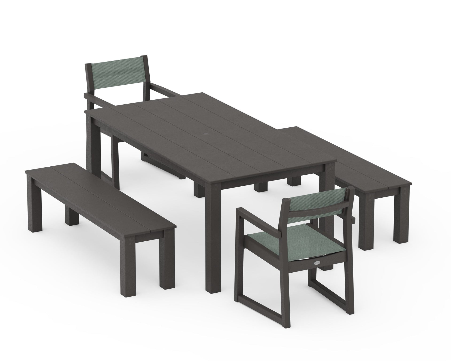 EDGE Sling Arm Chair 5-Piece Parsons Dining Set with Benches