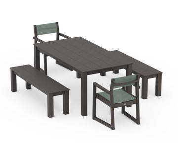 EDGE Sling Arm Chair 5-Piece Parsons Dining Set with Benches