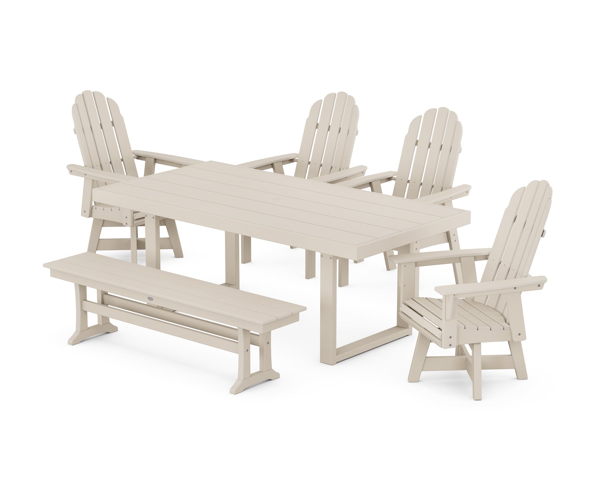 Vineyard Curveback Adirondack Swivel Chair 6-Piece Dining Set with Bench