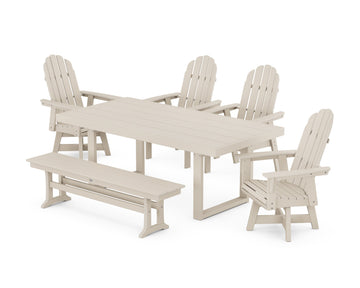 Vineyard Curveback Adirondack Swivel Chair 6-Piece Dining Set with Bench