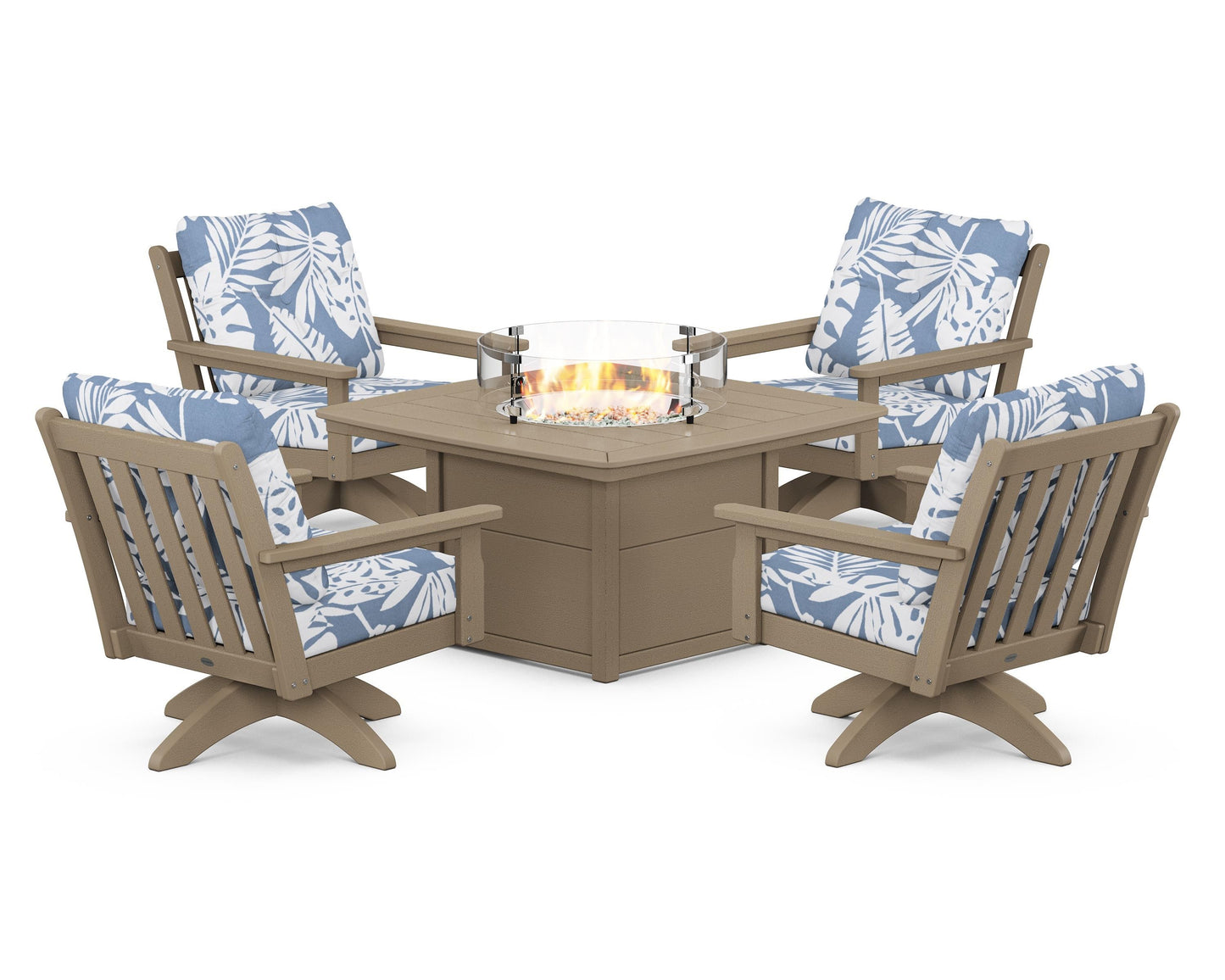 Vineyard 5-Piece Deep Seating Swivel Conversation Set with Fire Pit Table