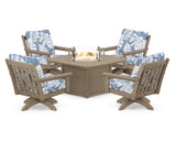 Vineyard 5-Piece Deep Seating Swivel Conversation Set with Fire Pit Table