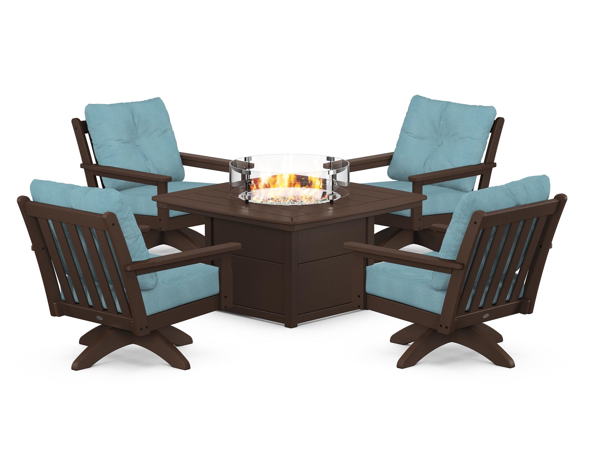 Vineyard 5-Piece Deep Seating Swivel Conversation Set with Fire Pit Table