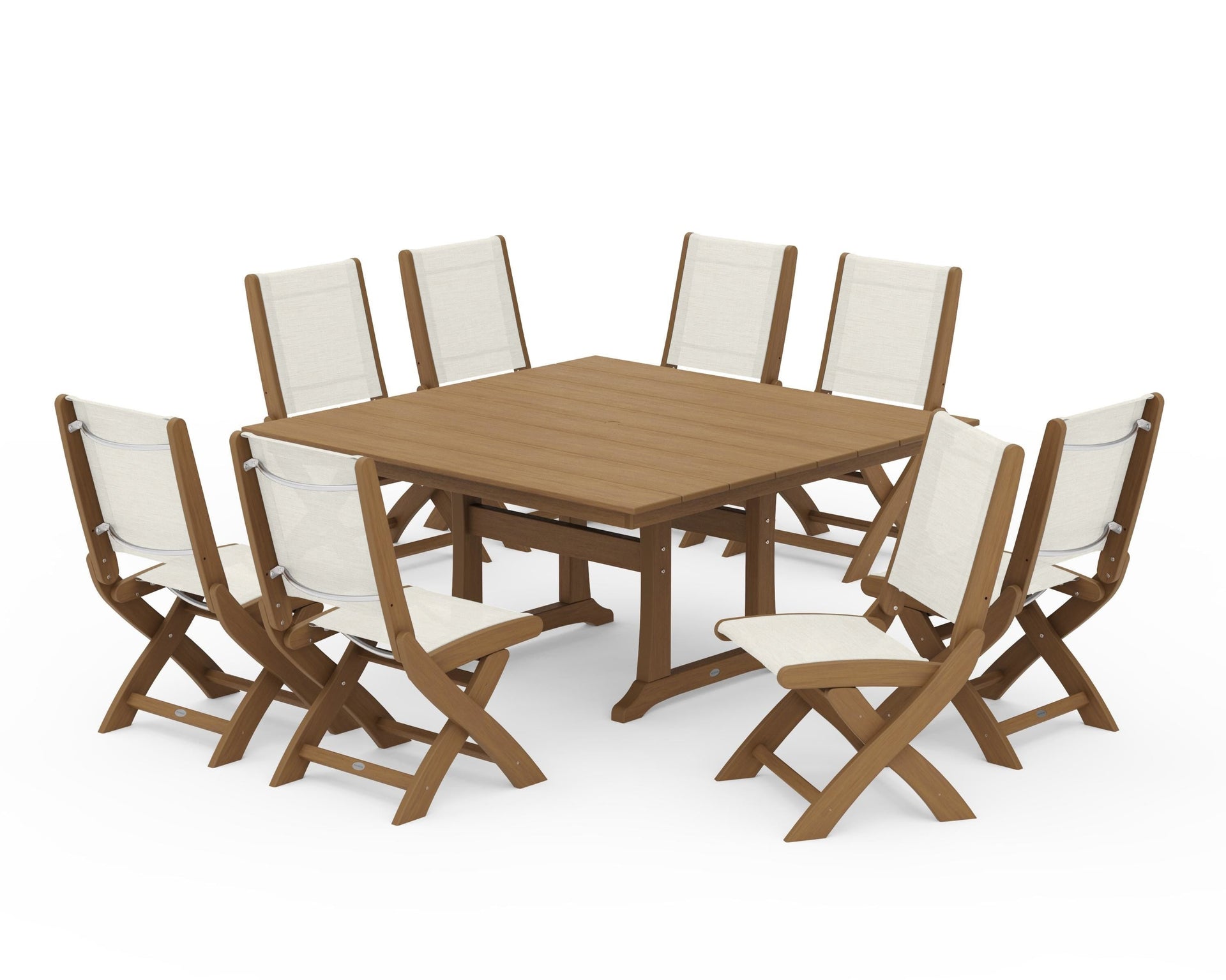 Coastal Folding Side Chair 9-Piece Farmhouse Dining Set