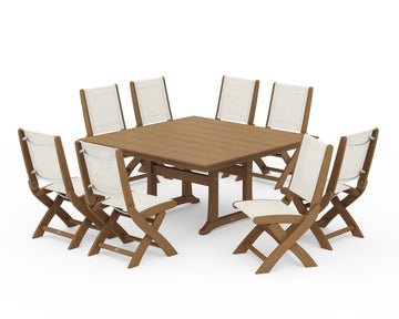 Coastal Folding Side Chair 9-Piece Farmhouse Dining Set