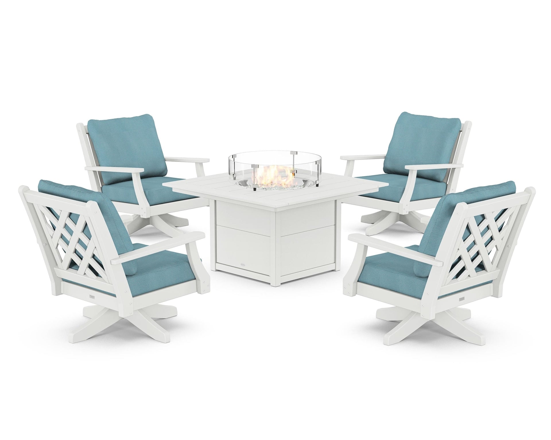 Wovendale 5-Piece Deep Seating Swivel Conversation Set with Fire Pit Table
