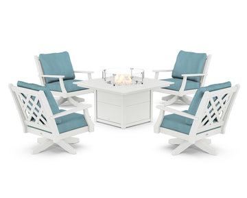 Wovendale 5-Piece Deep Seating Swivel Conversation Set with Fire Pit Table