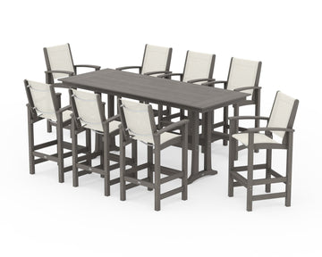 Coastal 9-Piece Farmhouse Bar Set with Trestle Legs