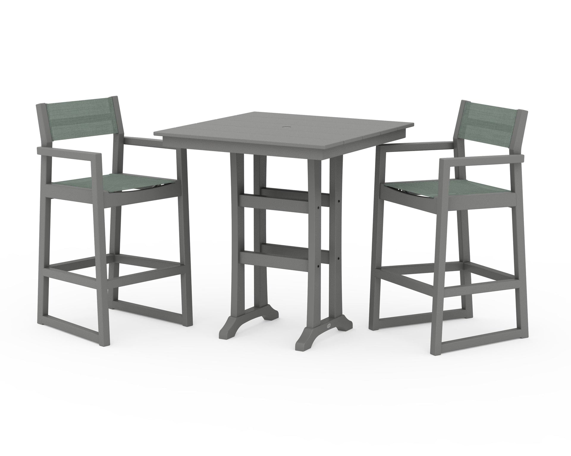 EDGE Sling Arm Chair 3-Piece Farmhouse Bar Set with Trestle Legs