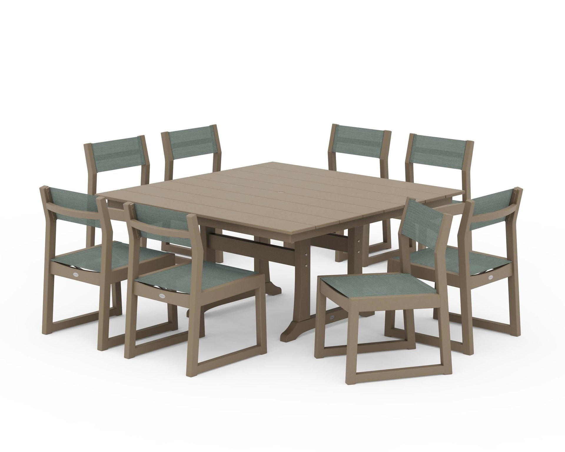 EDGE Sling Side Chair 9-Piece Farmhouse Trestle Dining Set