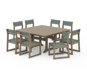 EDGE Sling Side Chair 9-Piece Farmhouse Trestle Dining Set