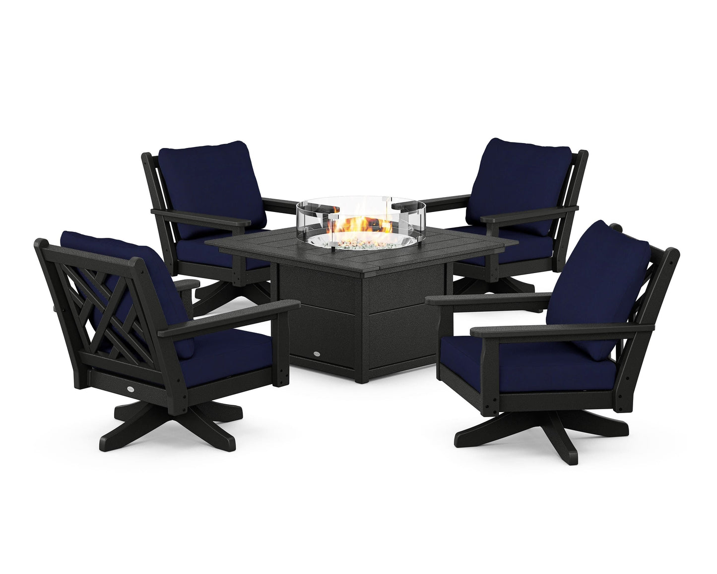Chippendale 5-Piece Deep Seating Swivel Conversation Set with Fire Pit Table
