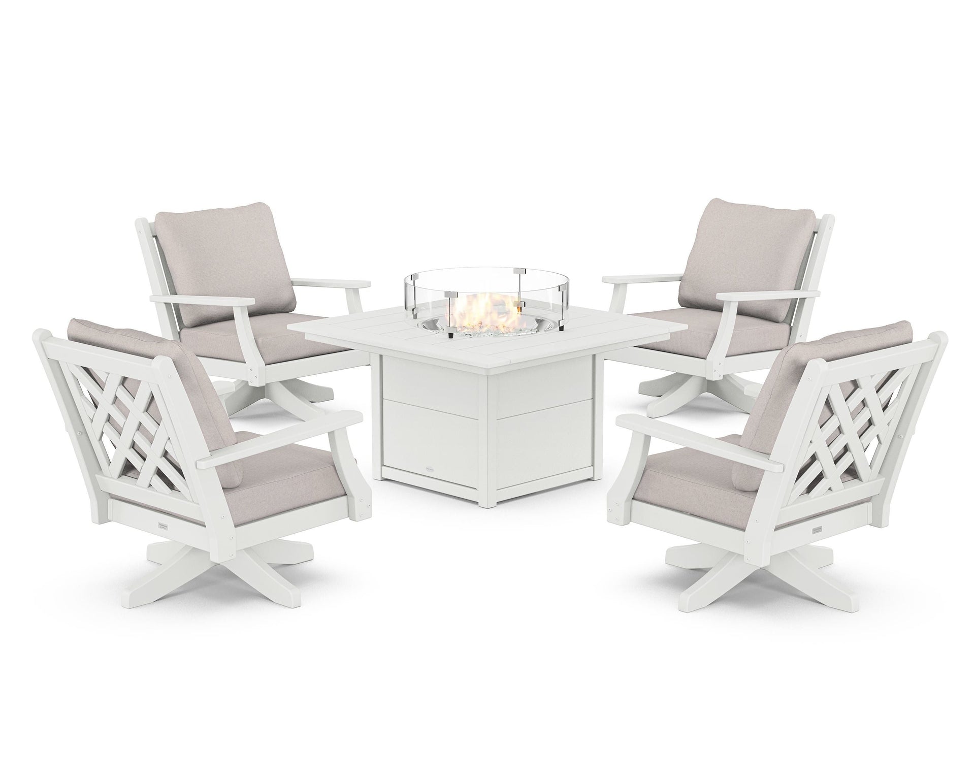 Wovendale 5-Piece Deep Seating Swivel Conversation Set with Fire Pit Table