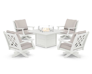 Wovendale 5-Piece Deep Seating Swivel Conversation Set with Fire Pit Table
