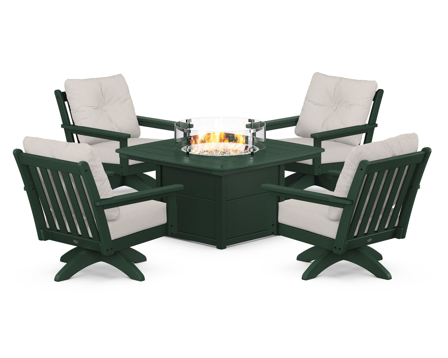 Vineyard 5-Piece Deep Seating Swivel Conversation Set with Fire Pit Table