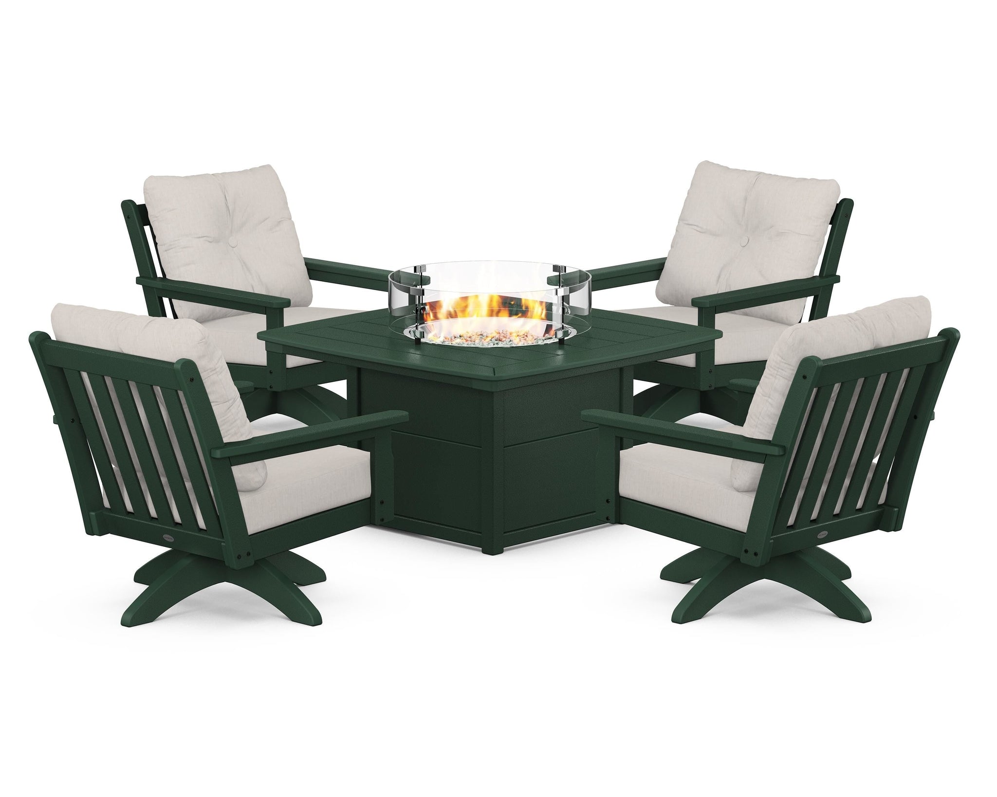 Vineyard 5-Piece Deep Seating Swivel Conversation Set with Fire Pit Table