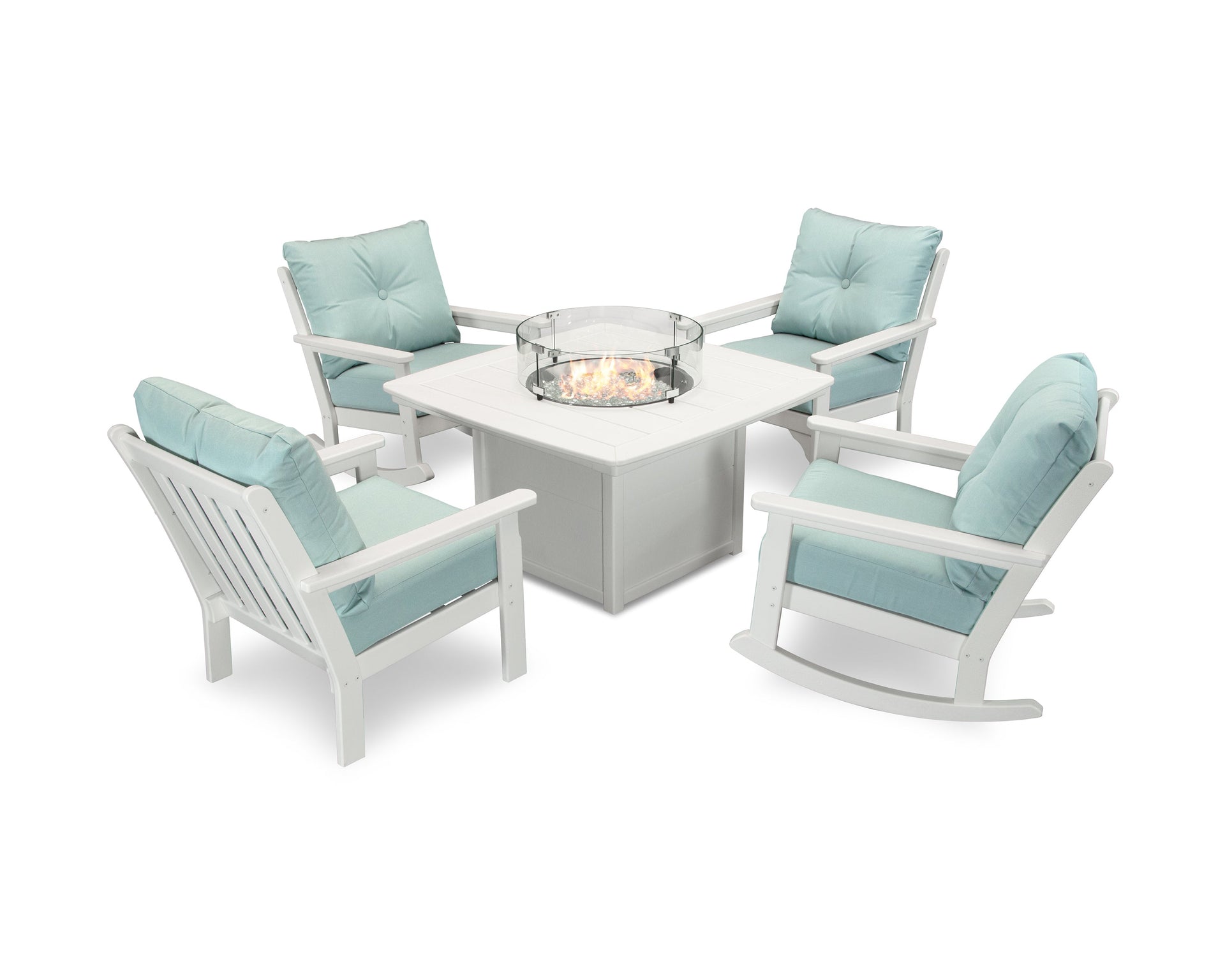 Vineyard 5-Piece Deep Seating Rocking Chair Conversation Set with Fire Pit Table