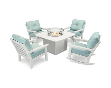 Vineyard 5-Piece Deep Seating Rocking Chair Conversation Set with Fire Pit Table