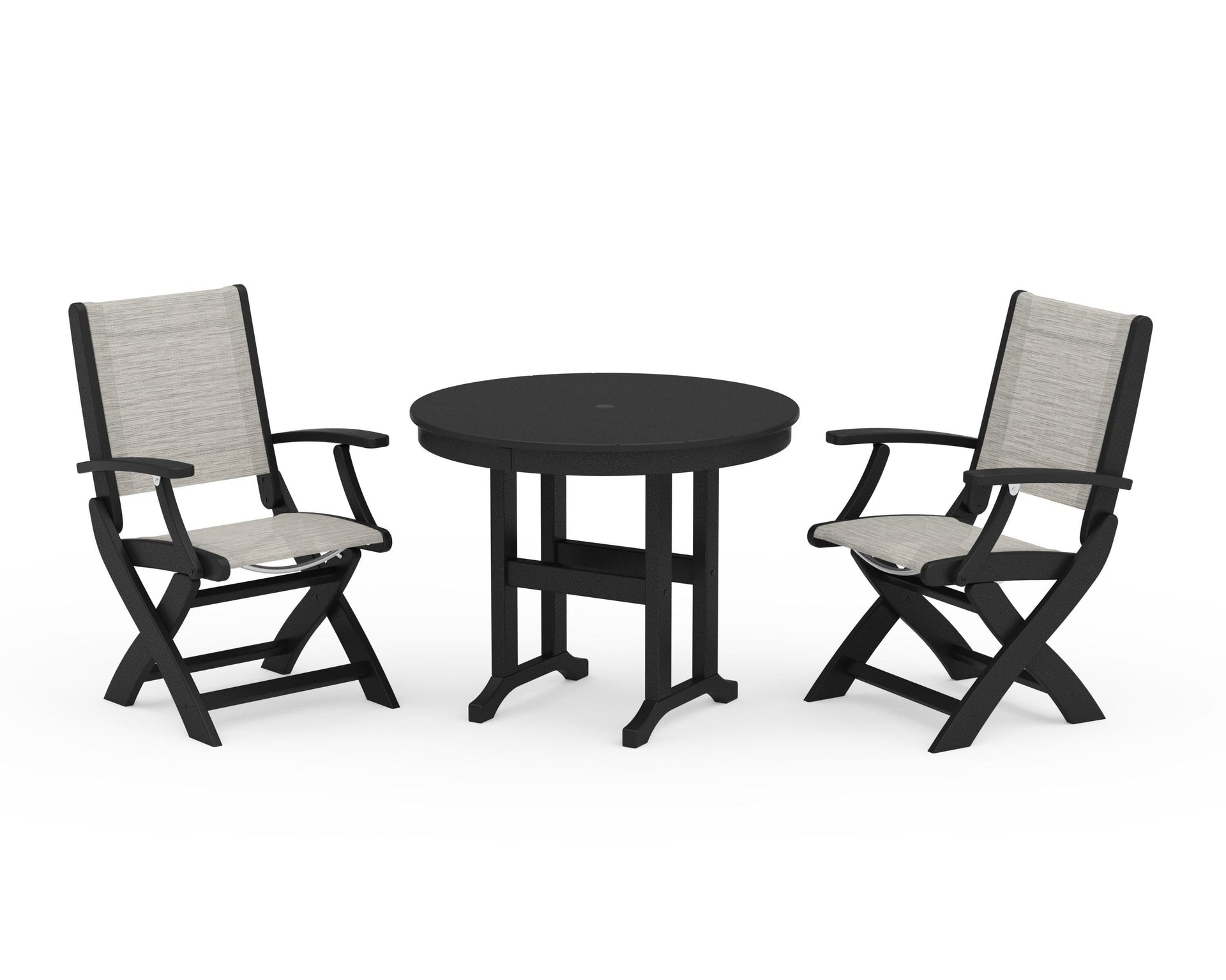 Coastal Folding Chair 3-Piece Round Dining Set