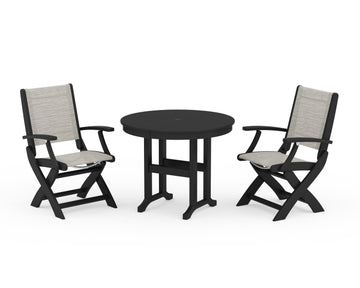 Coastal Folding Chair 3-Piece Round Dining Set