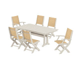 Coastal Folding Chair 7-Piece Farmhouse Dining Set with Trestle Legs