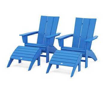 Modern Curveback Adirondack Chair 4-Piece Set with Ottomans