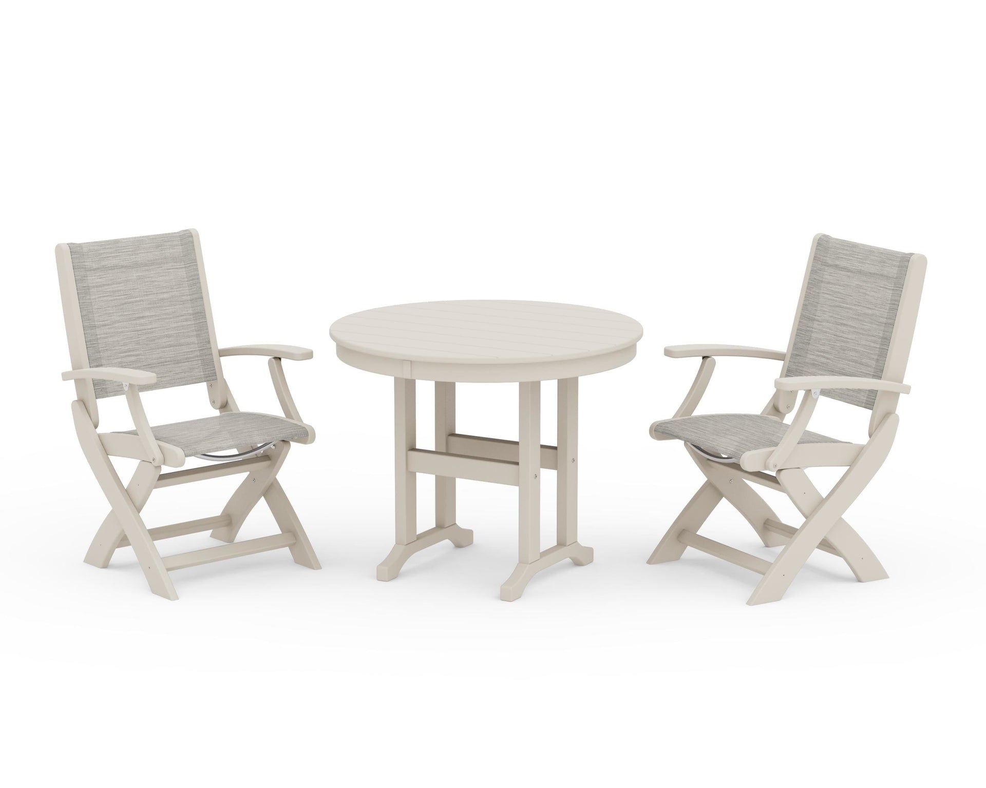 Coastal Folding Chair 3-Piece Round Dining Set