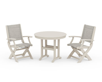 Coastal Folding Chair 3-Piece Round Dining Set