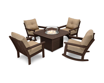 Vineyard 5-Piece Deep Seating Rocking Chair Conversation Set with Fire Pit Table