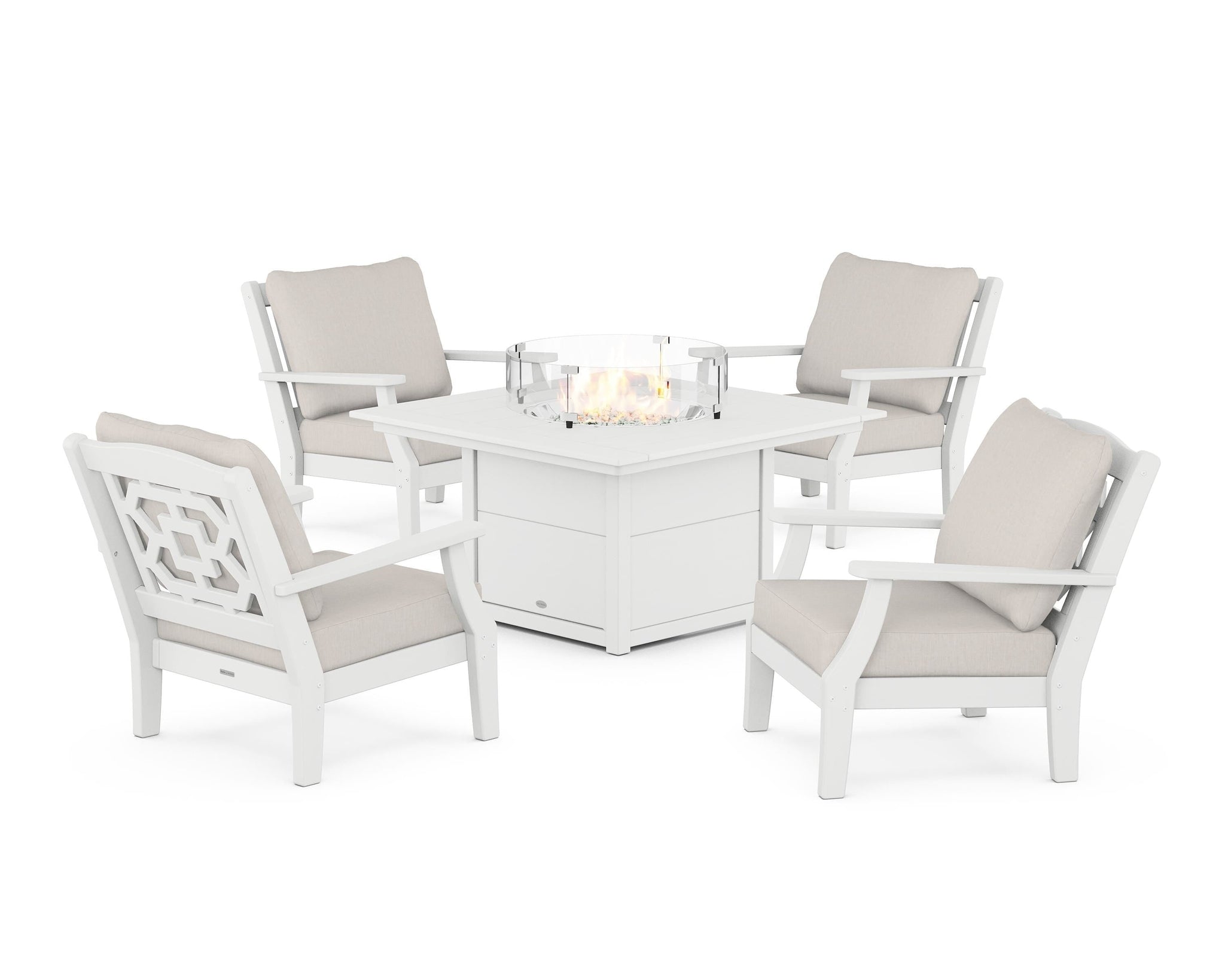Chinoiserie 5-Piece Deep Seating Set with Fire Pit Table