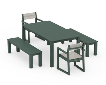 EDGE Sling Arm Chair 5-Piece Parsons Dining Set with Benches