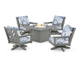 Chippendale 5-Piece Deep Seating Swivel Conversation Set with Fire Pit Table