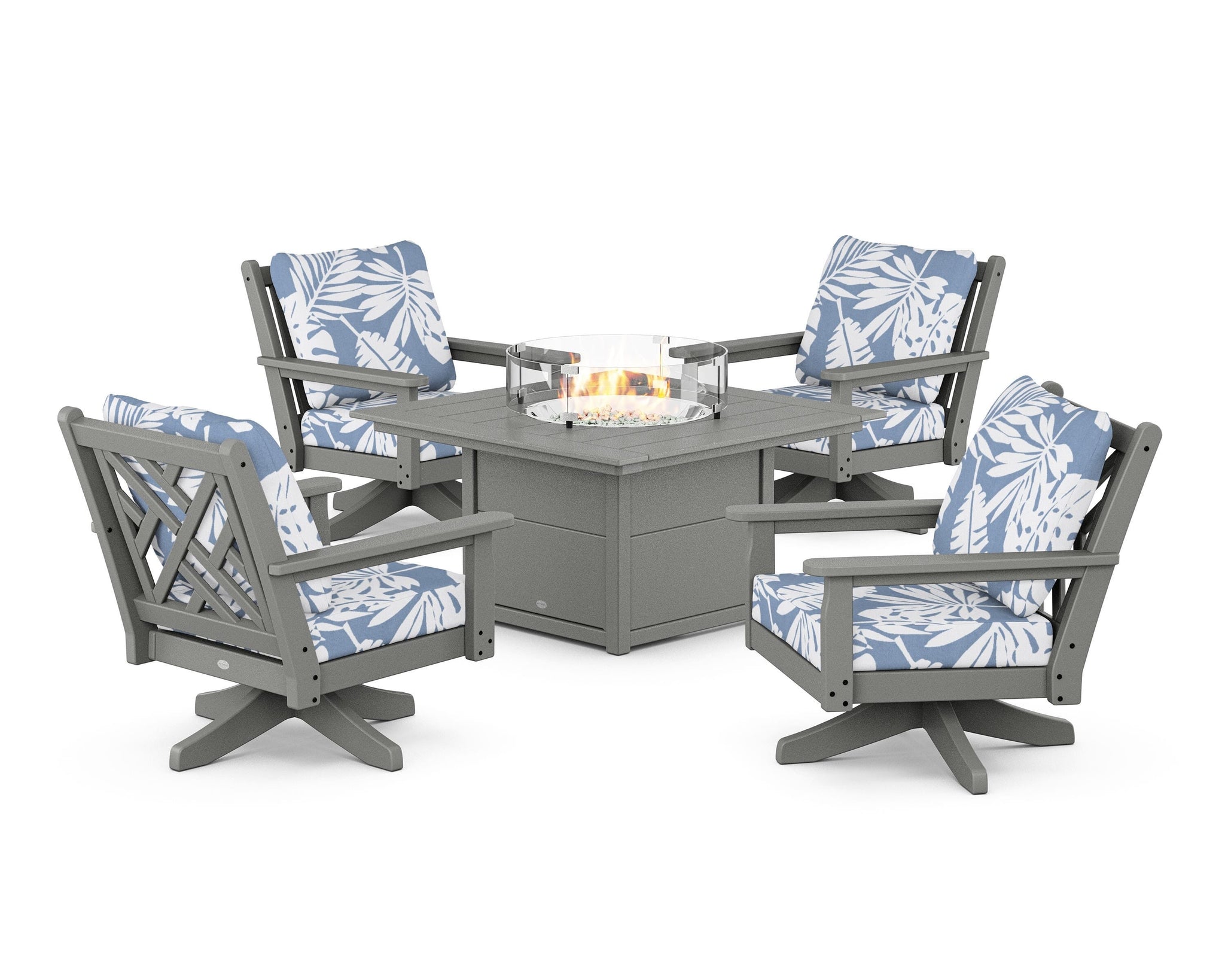 Chippendale 5-Piece Deep Seating Swivel Conversation Set with Fire Pit Table