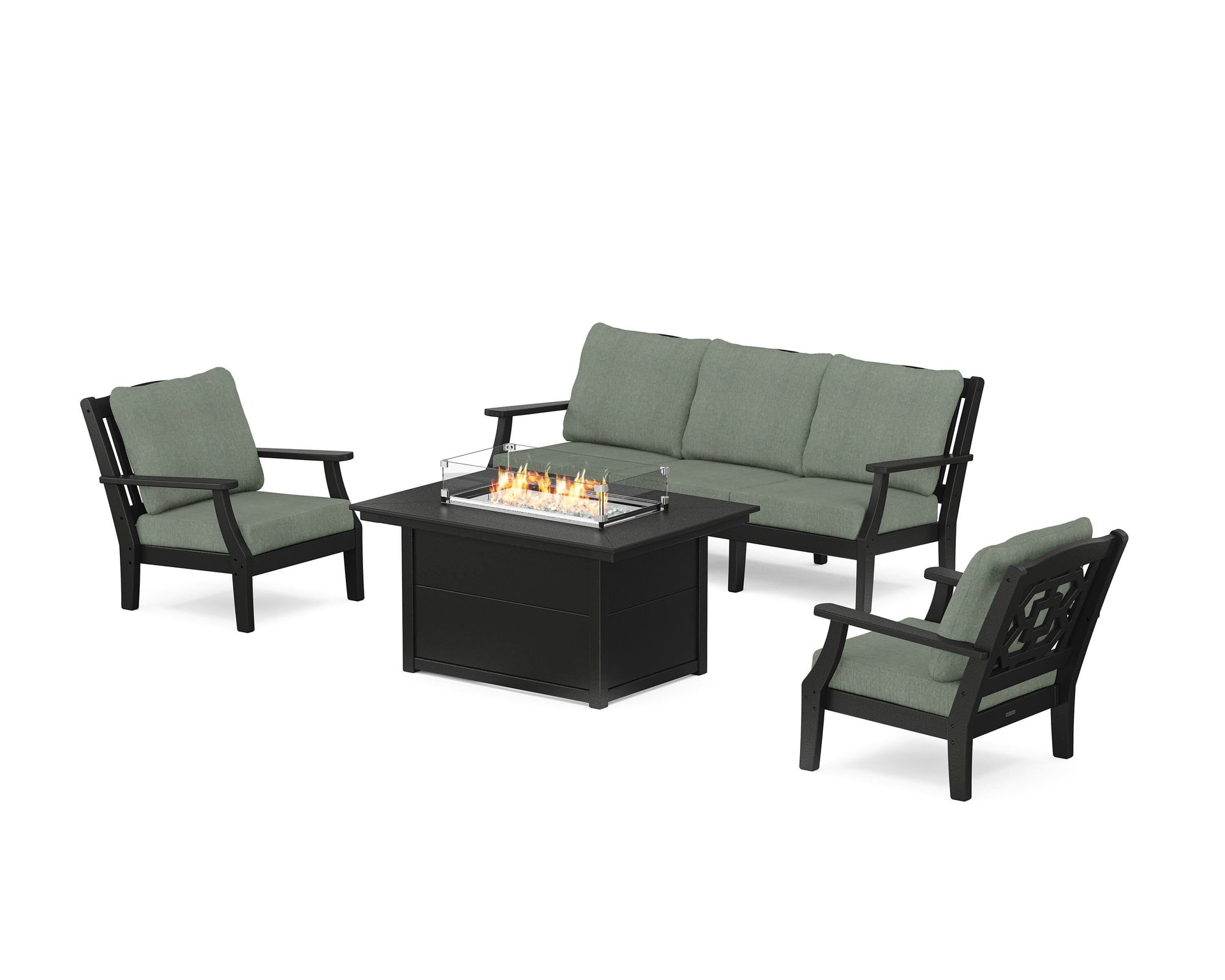 Chinoiserie Deep Seating Fire Pit Table Set