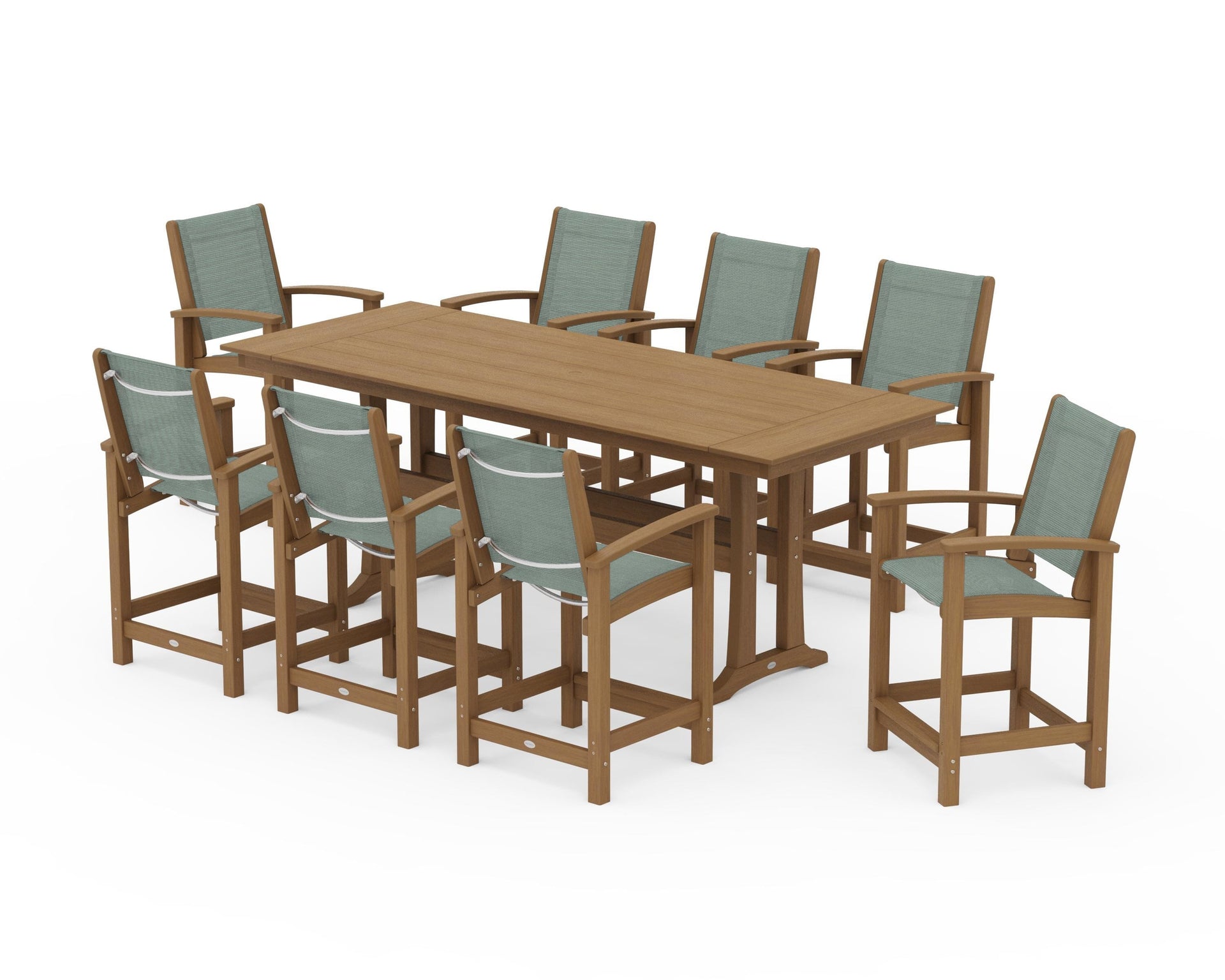 Coastal 9-Piece Farmhouse Counter Set with Trestle Legs