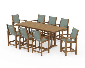 Coastal 9-Piece Farmhouse Counter Set with Trestle Legs
