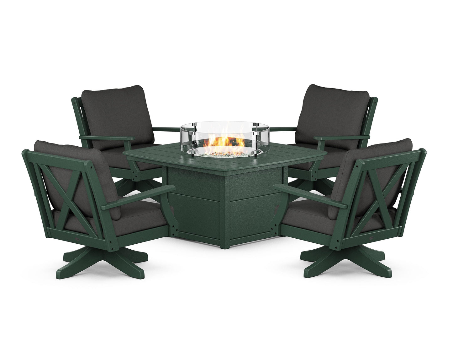 Braxton 5-Piece Deep Seating Swivel Conversation Set with Fire Pit Table