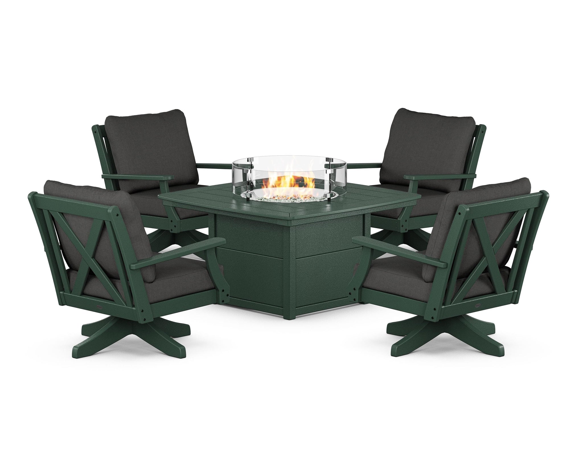 Braxton 5-Piece Deep Seating Swivel Conversation Set with Fire Pit Table