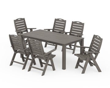 Nautical Folding Highback Chair 7-Piece Parsons Dining Set
