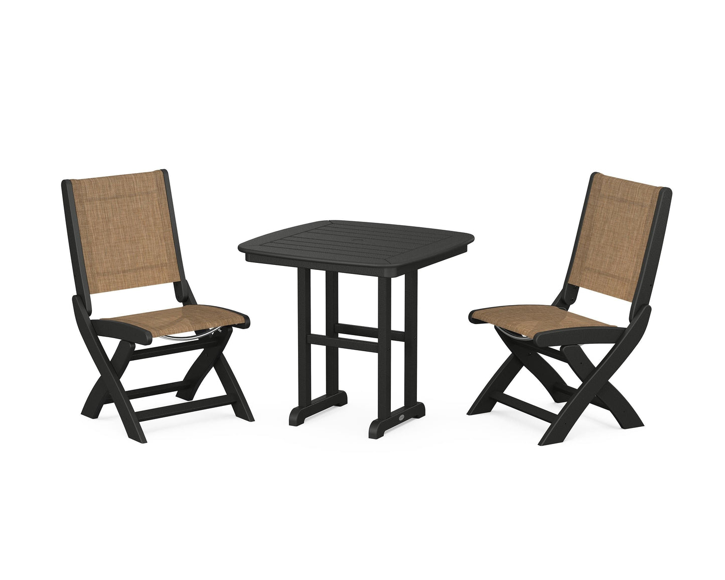 Coastal Folding Side Chair 3-Piece Dining Set