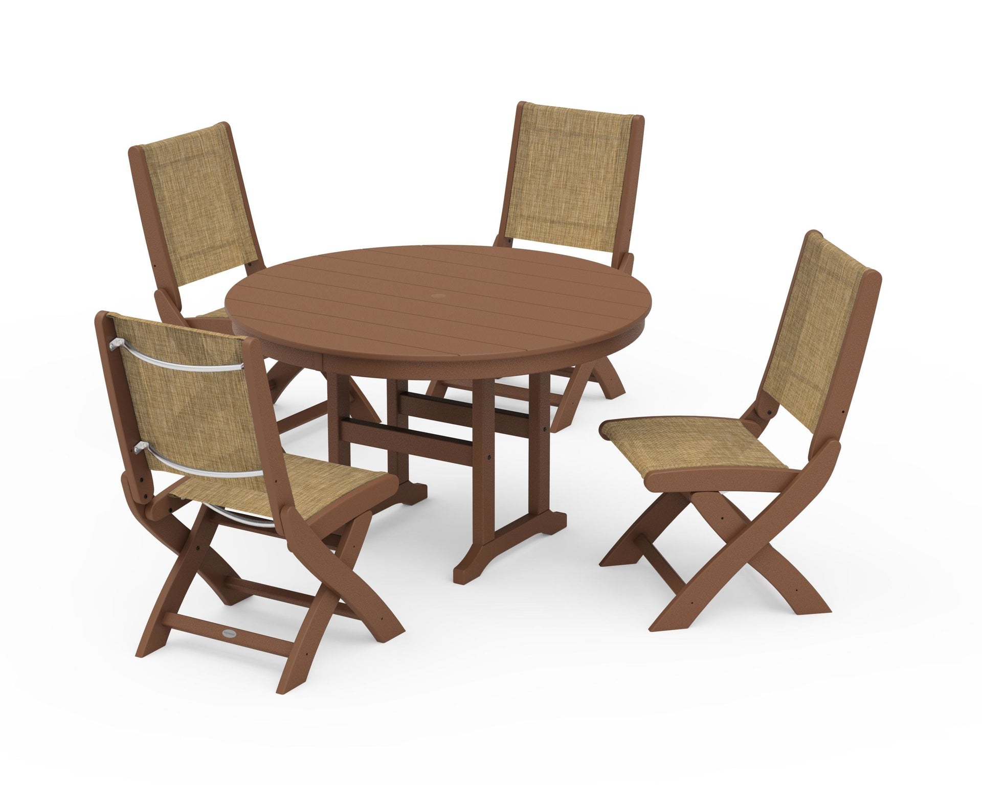Coastal Folding Side Chair 5-Piece Round Dining Set