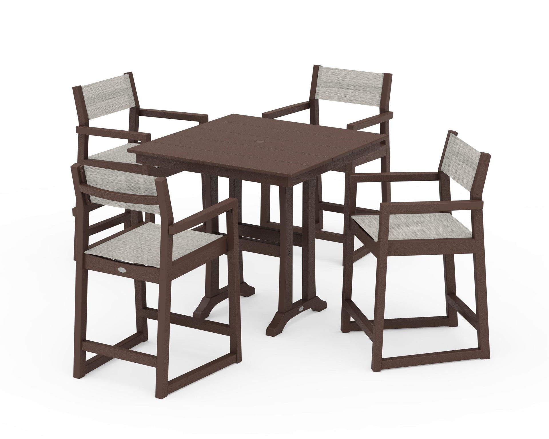 EDGE Sling Arm Chair 5-Piece Farmhouse Counter Set with Trestle Legs
