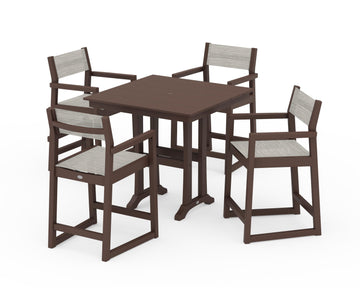 EDGE Sling Arm Chair 5-Piece Farmhouse Counter Set with Trestle Legs