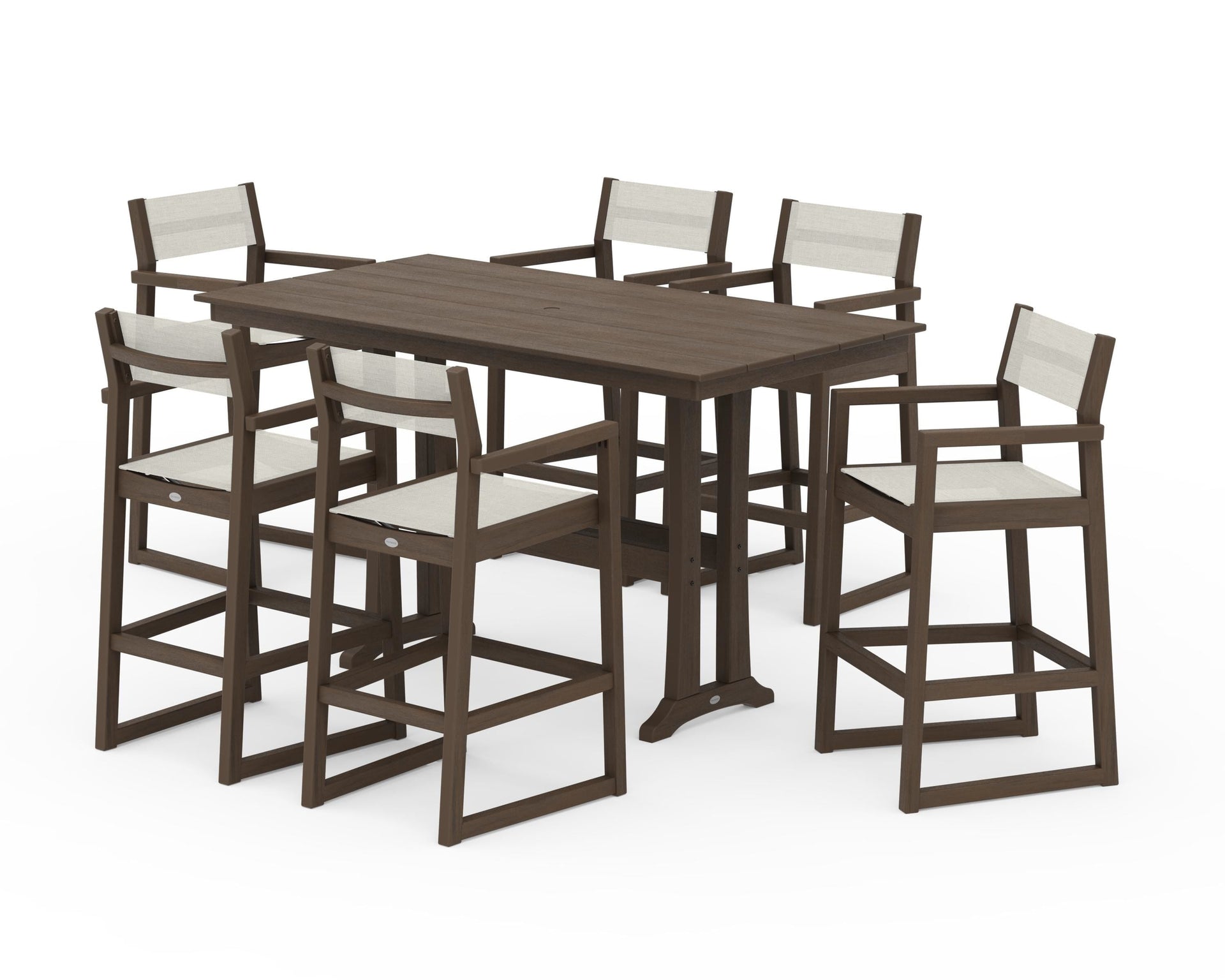 EDGE Sling Arm Chair 7-Piece Farmhouse Bar Set with Trestle Legs