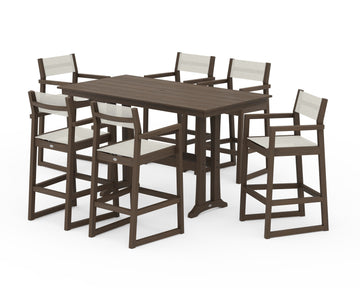 EDGE Sling Arm Chair 7-Piece Farmhouse Bar Set with Trestle Legs